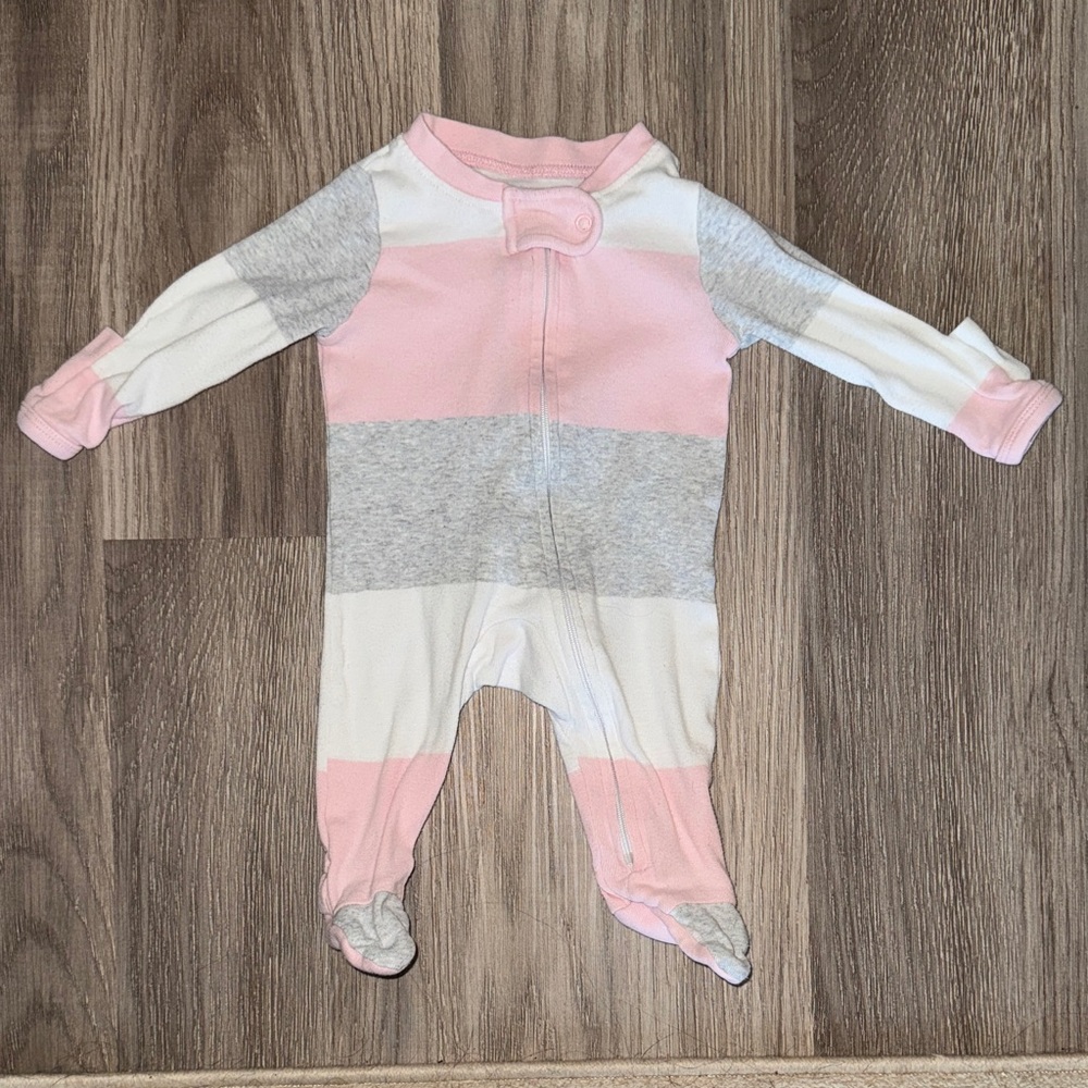 Honest Pink and Gray Striped Baby One Piece